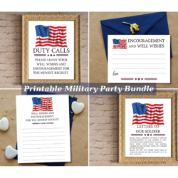 Printable Military Party Bundle | USA Flag Military Decor Pack | Letters to Soldier | Duty Calls Sign | Encouragement