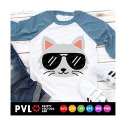 Cat Face Svg, Cat with Sunglasses Svg, Boys Svg Dxf Eps Png, Baby Cut Files, Funny Cat Svg, Kids Shirt Design, Birthday,