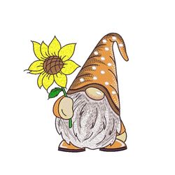 Gnome with a Sunflower Embroidery Design, 4 sizes, Instant Download