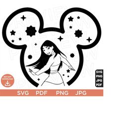 Mulan SVG Princess Disneyland Ears Clipart Vector File Ouline Silhouette Princesses Svg, Cut File Layered Color, Cut file Cricut, Silhouette