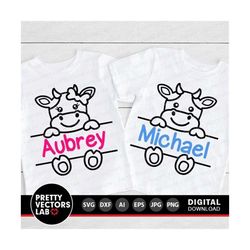Cow Svg, Cow Outline Split Frame Svg, Kids Svg, Dxf, Eps, Png, Baby Cut Files, Boy and Girl Cow Svg, Farm Animal Clipart