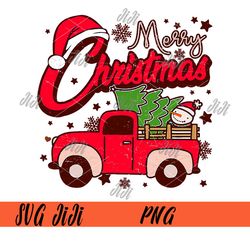 Groovy Merry Christmas Red Truck PNG, Retro Season Winter PNG