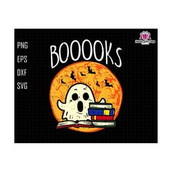 Booooks Svg, Teacher Halloween Svg, Teacher Life Svg, Halloween Moon Night Svg, Halloween Teach Svg, Cute Ghost Svg, Ghost Reading Books