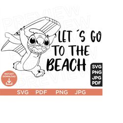 Let's Go toThe Beach Svg, Stitch SVG Ears svg png clipart, Cut file Cricut, Silhouette