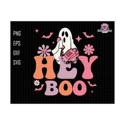 Hey Boo Svg, Retro Halloween Svg, Pink Ghost Svg, Ghost Love, Spooky Season Svg, Halloween Svg, Halloween Shirt Svg, Ghost Answers The Phone
