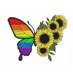 Sunflower Pride Butterfly Embroidery Design, 3 sizes, Instant Download
