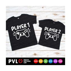 Player 1 Svg, Player 2 Svg, Video Game Controller Svg, Funny Quote Cut Files, Gamer Svg Dxf Eps Png, Family Shirt Design