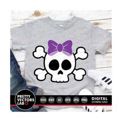 Skull Svg, Girl Halloween Svg, Skull with Bow Svg, Dxf, Eps, Png, Girls Cut Files, Cute Skull Clipart, Kids Shirt Design
