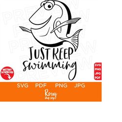 Just Keep Swimming Svg, Dory Svg, Finding Nemo, Disneyland Ears SVG, files for cricut, instant download, clip art and image files, cricut