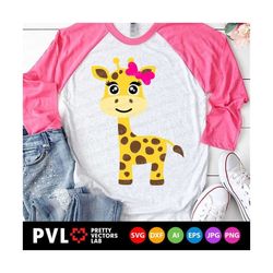 giraffe svg, cute giraffe with bow cut files, giraffe girl svg, dxf, eps, png, kids svg, baby girl clipart, birthday svg