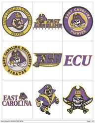 Collection COLLEGE SPORTS  EAST CAROLINA PIRATES  LOGO'S Embroidery Machine Designs