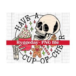 Cup of cheer PNG, Digital Download, Sublimate, Sublimation, merry christmas, tree, holiday spirit, santa, cocoa, skull, skeleton, skellie