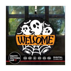 Welcome Svg, Halloween Cut Files, Ghouls Sign Svg, Dxf, Eps, Png, Spooky Door Sign Svg, Farmhouse Svg, Fall Home Decor,