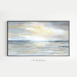 Samsung Frame TV Art Sunrise Sunset Seascape Ocean Watercolor, Neutral Silver Tone Downloadable Digital Download Art