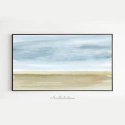 Samsung Frame TV Art Blue Sky Beach Sand Ocean Watercolor, Neutral Calm Peaceful Downloadable Digital Download Art
