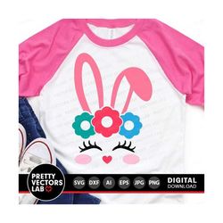 Bunny Svg, Easter Cut Files, Bunny Face Svg, Dxf, Eps, Png, Girls Shirt Design, Baby Girl Clipart, Spring Svg, Rabbit Sv
