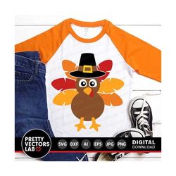 Turkey Svg, Turkey with Pilgrim Hat Svg, Thanksgiving Svg, Dxf, Eps, Png, Kids Cut Files, Autumn Baby Svg, Fall Clipart,