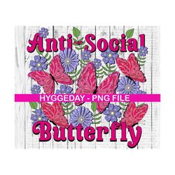 Anti-Social Butterfly Sun PNG, Sublimation Download, Digital Download, Sublimate, DTG, Vintage, Retro, Summer,