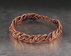 Unique copper wire wrapped bracelet for her Statement bangle Antique stile Copper jewelry by Wire Wrap Art Handmade