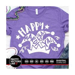 Happy Mardi Gras Y'all Svg, Mardi Gras Svg, Dxf, Eps, Png, Jester Hat Cut Files, Parade Quote Clipart, Woman Shirt Desig