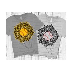 2 Baseball and Softball Sunflower Svg Dxf PNG, Cut File, Cricut, Silhouette, Sublimation Download,