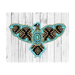 Turquoise Gemstone Thunderbird Png, Sublimate download, aztec, tribal, boho, country, western, eagle, hawk, falcon, fall, autumn,