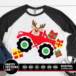 Christmas Truck Svg, Monster Truck Svg, Truck with Reindeer Svg Dxf Eps Png, Kids Cut Files, Xmas Gifts, Holiday Clipart