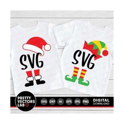 santa svg, elf svg, christmas cut files, funny monogram svg, santa hat and feet svg, elf hat and legs svg, dxf, eps, png