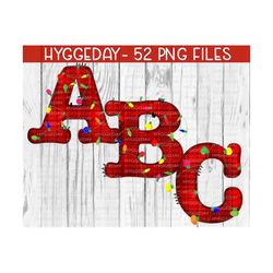 Hand Drawn Letters PNG, Uppercase, Lowercase, Christmas Lights, Letters, Plaid, Alpha pack, Graphics, Sublimation, Sublimate, Download, DTG