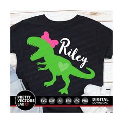 Girl Dinosaur Svg, Cute Dinosaur with Bow Svg, Girls T-Rex Cut Files, Birthday Party, Kids Shirt Design, Svg Dxf Eps Png