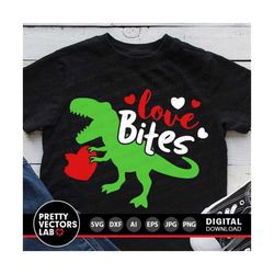 Love Bites Svg, Boy Valentines Day Svg, Dinosaur with Heart Svg, Valentine T-Rex Svg Dxf Eps Png, Funny Kids Cut Files,