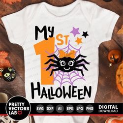 My 1st Halloween Svg, Baby Girl Halloween Svg, Dxf, Eps, Png, Cute Spider Svg, Spooky Svg, Girls Clipart, Kids Cut Files