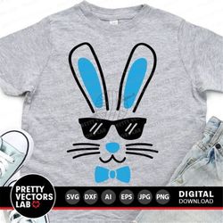 Bunny Face Svg, Easter Cut Files, Bunny With Sunglasses Svg, Dxf, Eps, Png, Boys Svg, Rabbit Ears Svg, Kids Shirt Design