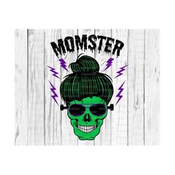 Momster Svg Dxf Png, Cut file, Halloween, monster, skull, halloween mom, mama, messy bun, Files for: silhouette, cricut, sublimate