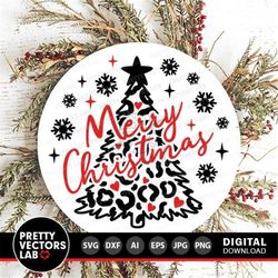 Merry Christmas Svg, Leopard Print Christmas Tree Cut Files, Winter Svg, Dxf, Eps, Png, Farmhouse Sign Svg, Sublimation,