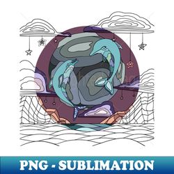 Circled Dolphins in the sky - Vintage Sublimation PNG Download - Capture Imagination with Every Detail