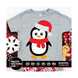 Christmas Penguin Svg, Penguin with Santa Hat Svg, Kids Cut Files, Winter Svg Dxf Eps Png, Baby Clipart, Xmas Shirt Svg,