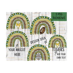 School Spirit Rainbows PNG, Sublimation Download, team color, game day, hunter green, yellow, white, football, fall, cheetah, leopard,