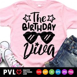 The Birthday Diva Svg, Birthday Party Svg, Girls Cut Files, Girl Quote Svg Dxf Eps Png, Kids Shirt Design, Baby Clipart,