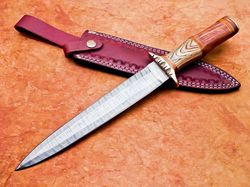 custom handmade Damascus steel double edge Dagger hunting hardwood handle gift for him groomsmen gift wedding anniversar