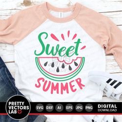 Sweet Summer Svg, Hello Summer Cut Files, Vacation Svg, Dxf, Eps, Png, Girls Watermelon Svg, Beach Clipart, Sublimation,