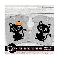 Black Cats Svg, Halloween Svg, Girl Boy Black Cat Svg, Dxf, Eps, Png, Cute Cat with Bow Svg, Baby, Kids Cut Files, Fall,
