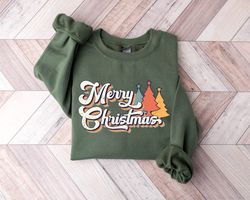 Retro Merry Christmas Sweatshirt, Women's Christmas Sweatshirt, Holiday Sweater, Christmas Tree Sweatshirt, Christmas Sh