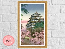 Cross Stitch Pattern,Nagoya Castle ,Tsuchiya Koitsu ,Pdf Format,Instant Download,Japanese Art,Ukiyo-e Style,Japan