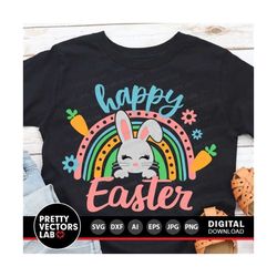 Easter Rainbow Svg, Happy Easter Svg, Easter Cut Files, Funny Bunny Svg, Dxf, Eps, Png, Kids Shirt Design, Baby Clipart,