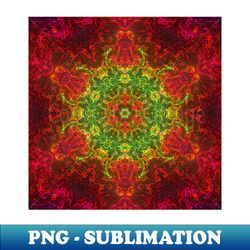 Psychedelic Kaleidoscope Flower Green and Red - PNG Transparent Sublimation Design - Unleash Your Creativity