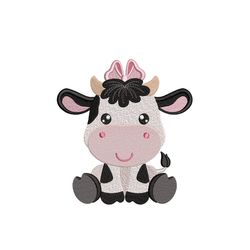 Baby Girl Cow Embroidery Design, Farm Animal Embroidery File, 4 Sizes, Instant Download
