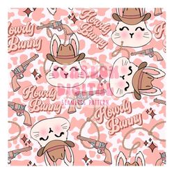 Howdy Bunny Seamless File-Easter Sublimation Digital Design Download-western seamless pattern, cowgirl seamless file, gi