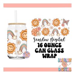 sunshine can glass wrap png digital design download, boho rainbow can glass wrap, 16 ounce can glass wrap, flowers can g
