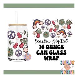 groovy doodles glass can wrap png digital design download, cherries can glass wrap, mushroom cup wrap, peace sign can gl